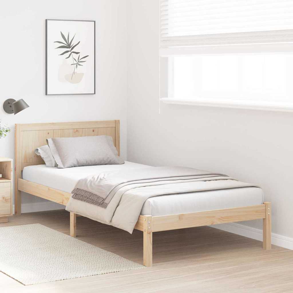 Bed Frame Brown Solid Pine wood Length 200 cm Natural 90 cm
