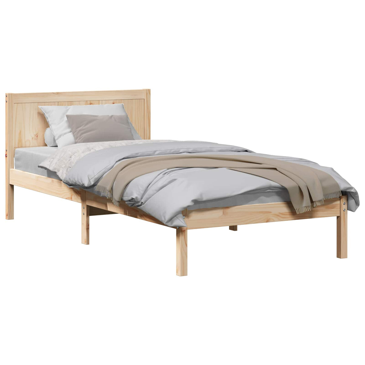 Bed Frame Brown Solid Pine wood Length 200 cm Natural 90 cm