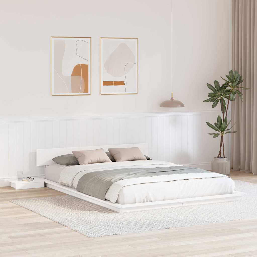 Bed Frame Wood Length 200 cm White 140 cm