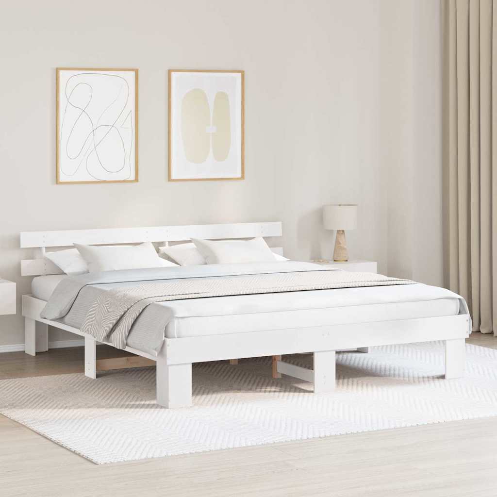 Bed Frame with Headboard Solid Pine Wood Length 200 cm White 180 cm