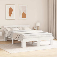 Bed Frame with Headboard Solid Pine Wood Length 200 cm White 140 cm