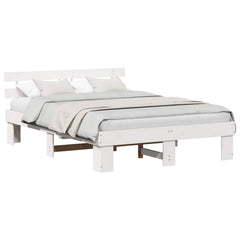 Bed Frame with Headboard Solid Pine Wood Length 200 cm White 140 cm