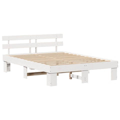 Bed Frame with Headboard Solid Pine Wood Length 200 cm White 140 cm