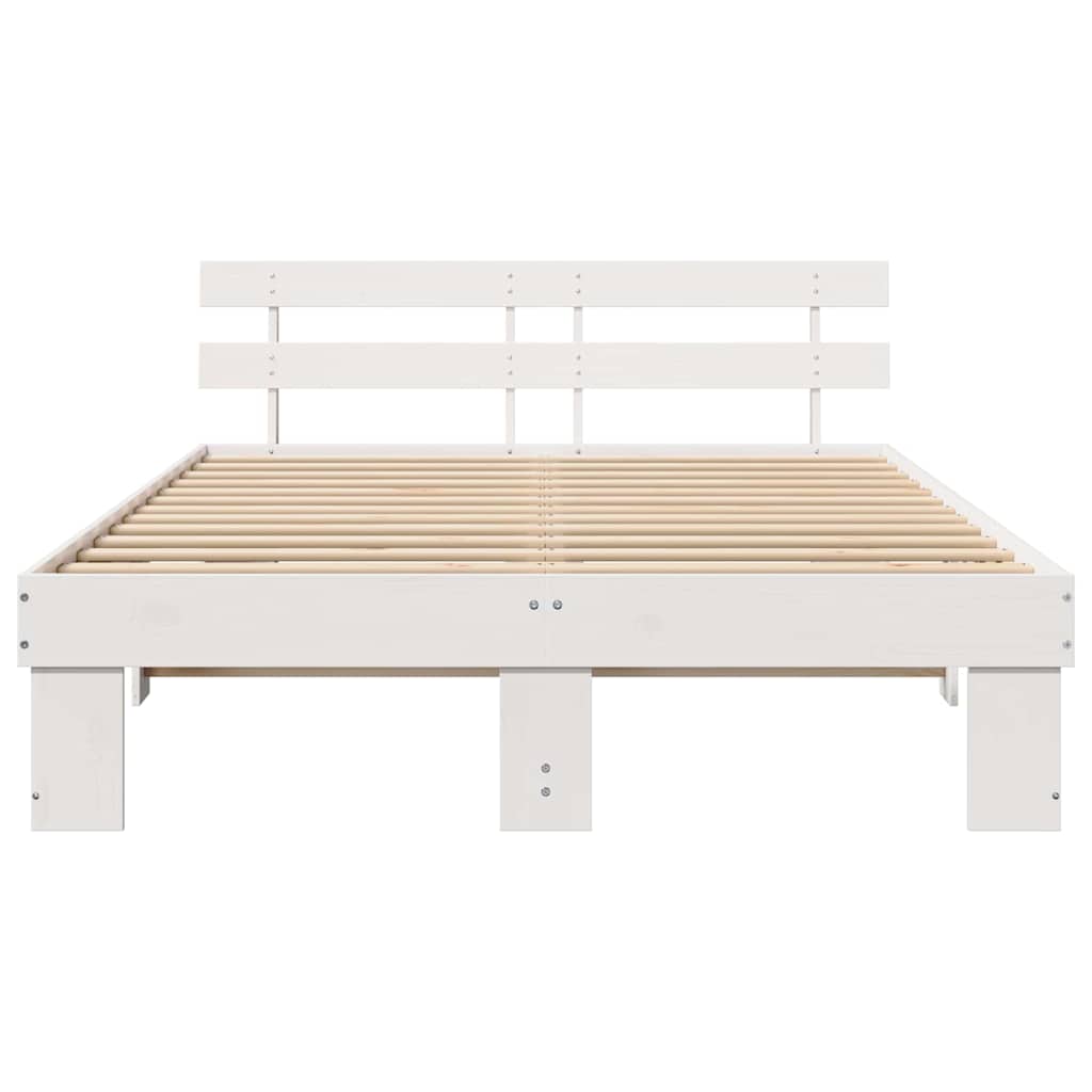 Bed Frame with Headboard Solid Pine Wood Length 200 cm White 140 cm