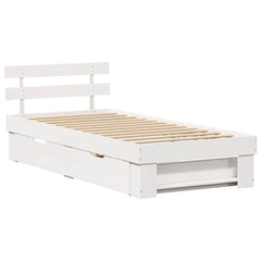 Bed Frame with Headboard Solid Pine Wood Length 200 cm White 90 cm