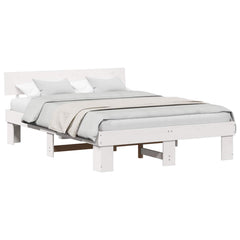 Bed Frame with Headboard Solid Pine Wood Length 200 cm White 140 cm