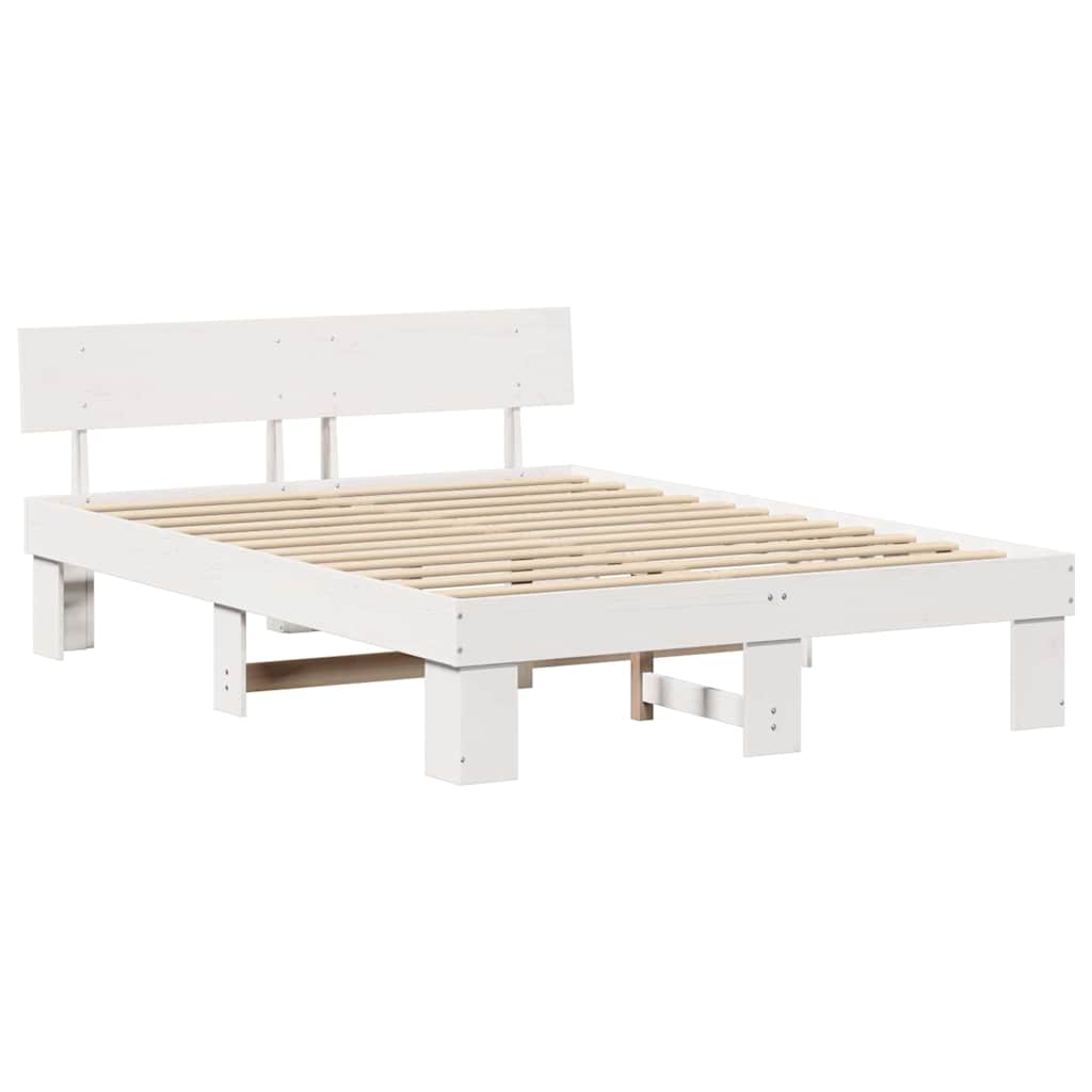 Bed Frame with Headboard Solid Pine Wood Length 200 cm White 140 cm