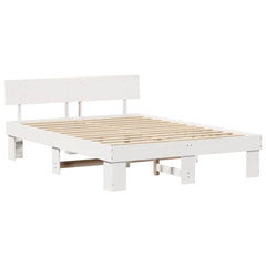 Bed Frame with Headboard Solid Pine Wood Length 200 cm White 140 cm