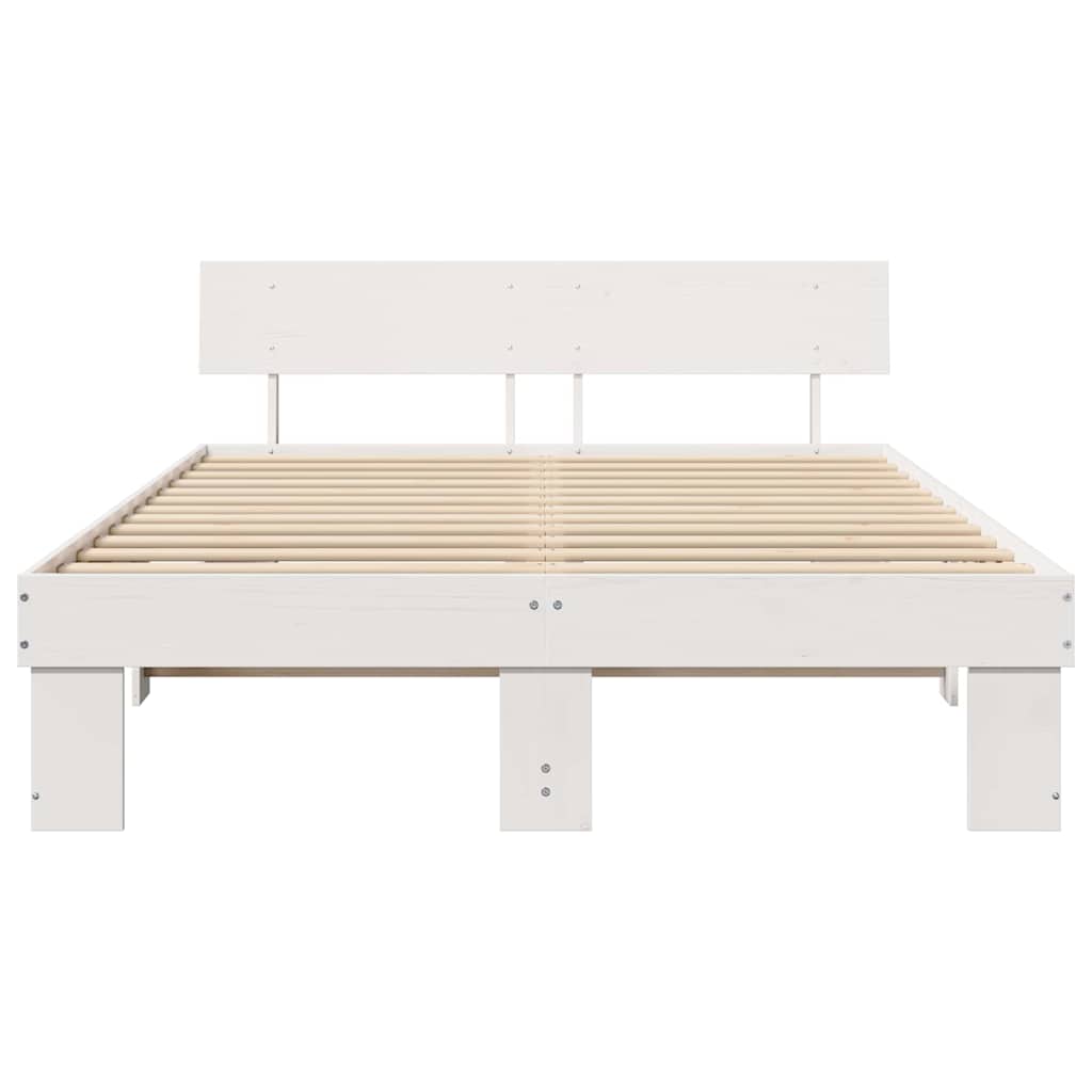 Bed Frame with Headboard Solid Pine Wood Length 200 cm White 140 cm