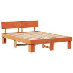 Bed Frame with Headboard Solid Pine Wood Length 200 cm Wax Brown 140 cm