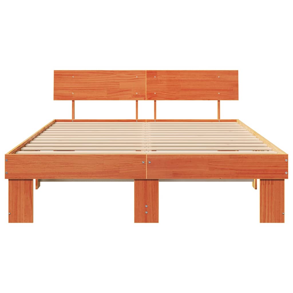 Bed Frame with Headboard Solid Pine Wood Length 200 cm Wax Brown 140 cm