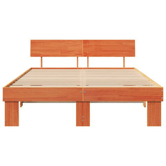 Bed Frame with Headboard Solid Pine Wood Length 200 cm Wax Brown 140 cm