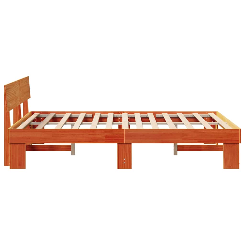 Bed Frame with Headboard Solid Pine Wood Length 200 cm Wax Brown 140 cm