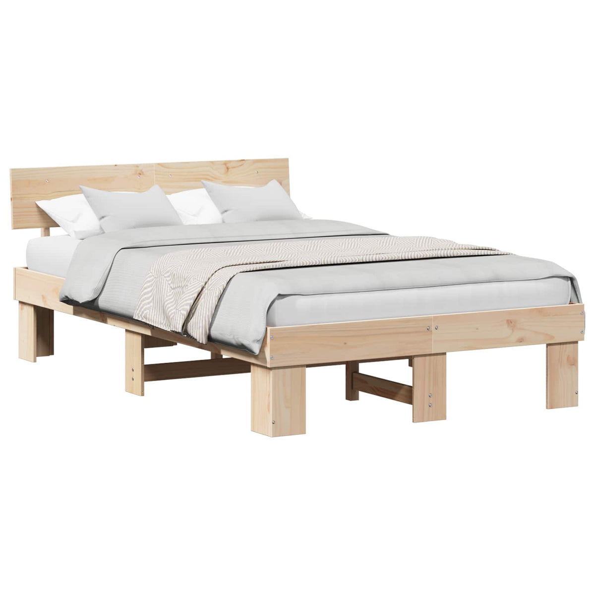 Bed Frame with Headboard Solid Pine Wood Length 190 cm Natural 140 cm