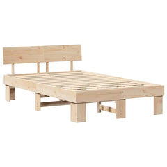 Bed Frame with Headboard Solid Pine Wood Length 190 cm Natural 140 cm