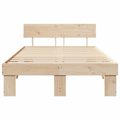 Bed Frame with Headboard Solid Pine Wood Length 190 cm Natural 140 cm