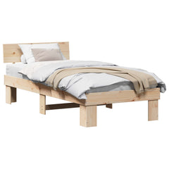 Bed Frame with Headboard Solid Pine Wood Length 200 cm Natural 90 cm