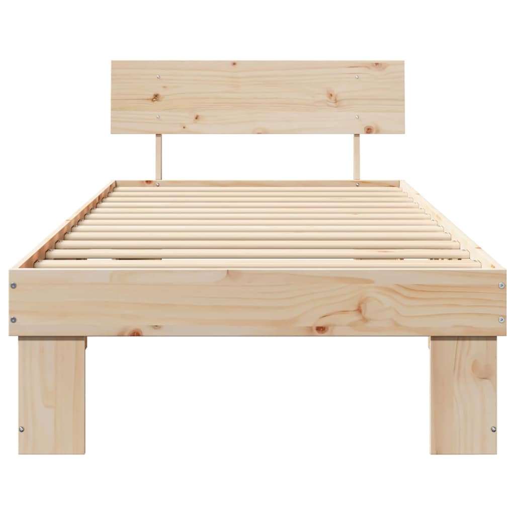 Bed Frame with Headboard Solid Pine Wood Length 200 cm Natural 90 cm