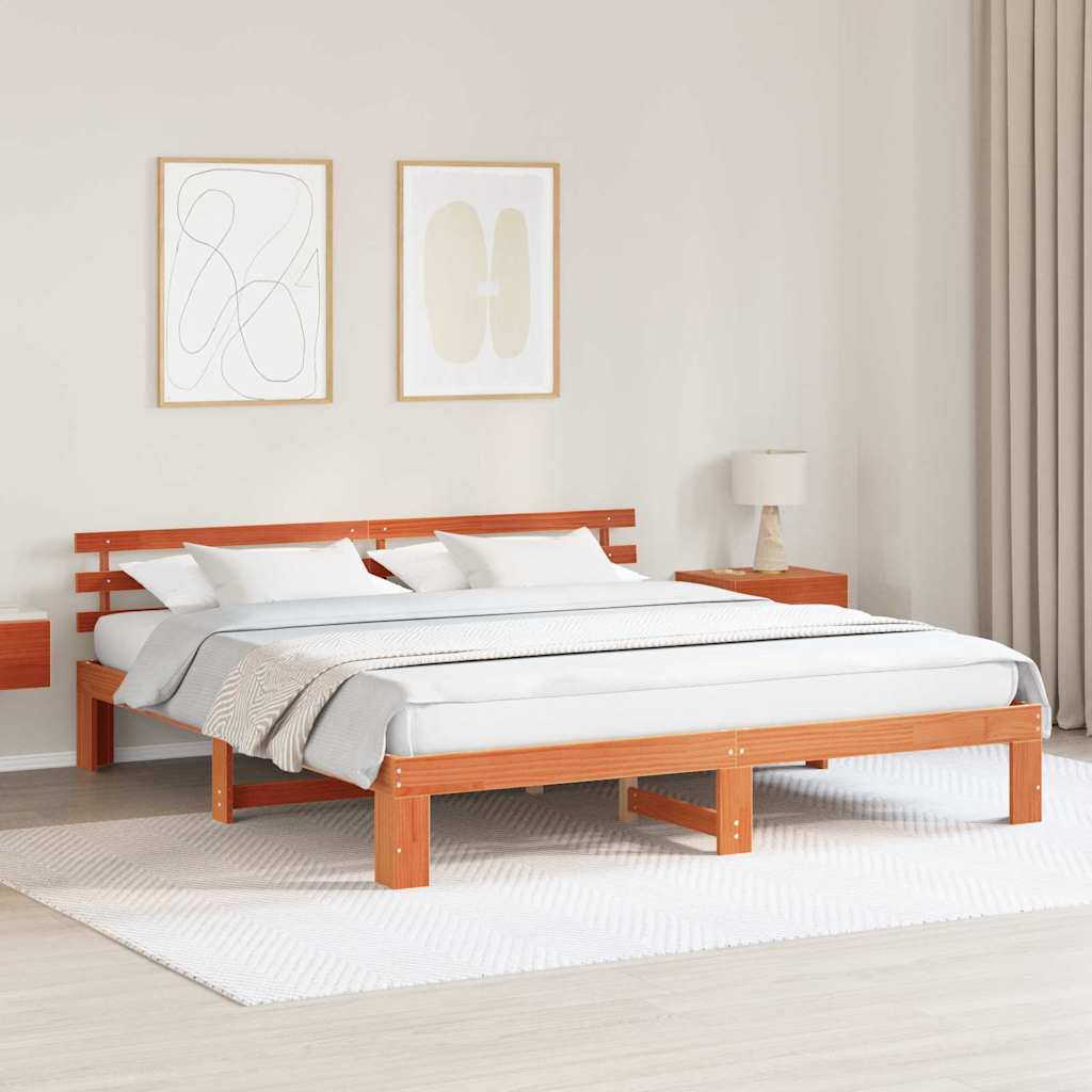 Bed Frame Headboard Solid Pine Wood Length Wax Brown