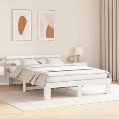 Bed Frame with Headboard Solid Pine Wood Length 200 cm White 140 cm