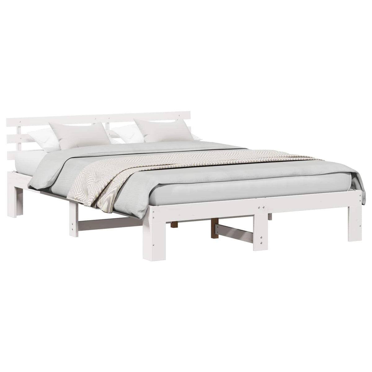 Bed Frame with Headboard Solid Pine Wood Length 200 cm White 140 cm