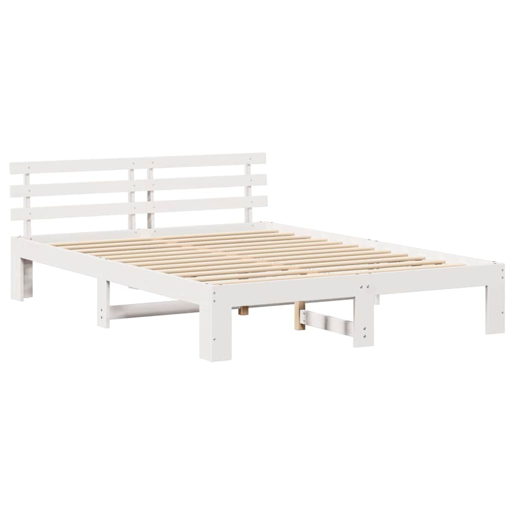 Bed Frame with Headboard Solid Pine Wood Length 200 cm White 140 cm