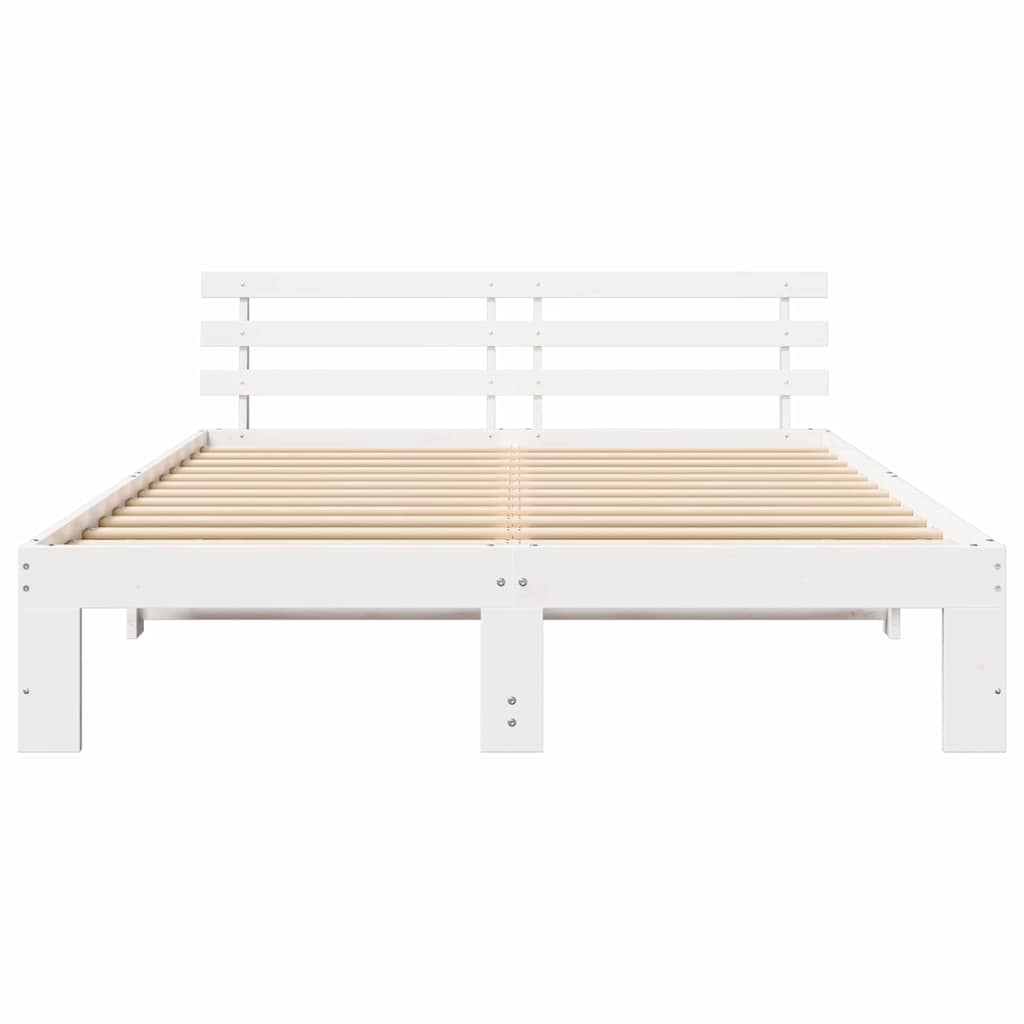 Bed Frame with Headboard Solid Pine Wood Length 200 cm White 140 cm