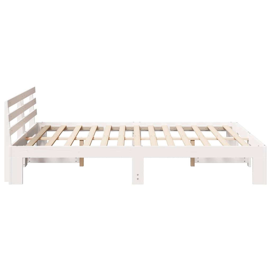 Bed Frame with Headboard Solid Pine Wood Length 200 cm White 140 cm
