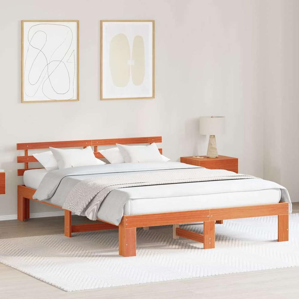Bed Frame Headboard Solid Pine Wood Length Wax Brown