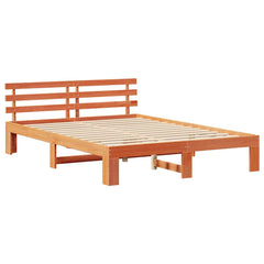 Bed Frame with Headboard Solid Pine Wood Length 200 cm Wax Brown 140 cm