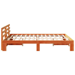 Bed Frame with Headboard Solid Pine Wood Length 200 cm Wax Brown 140 cm