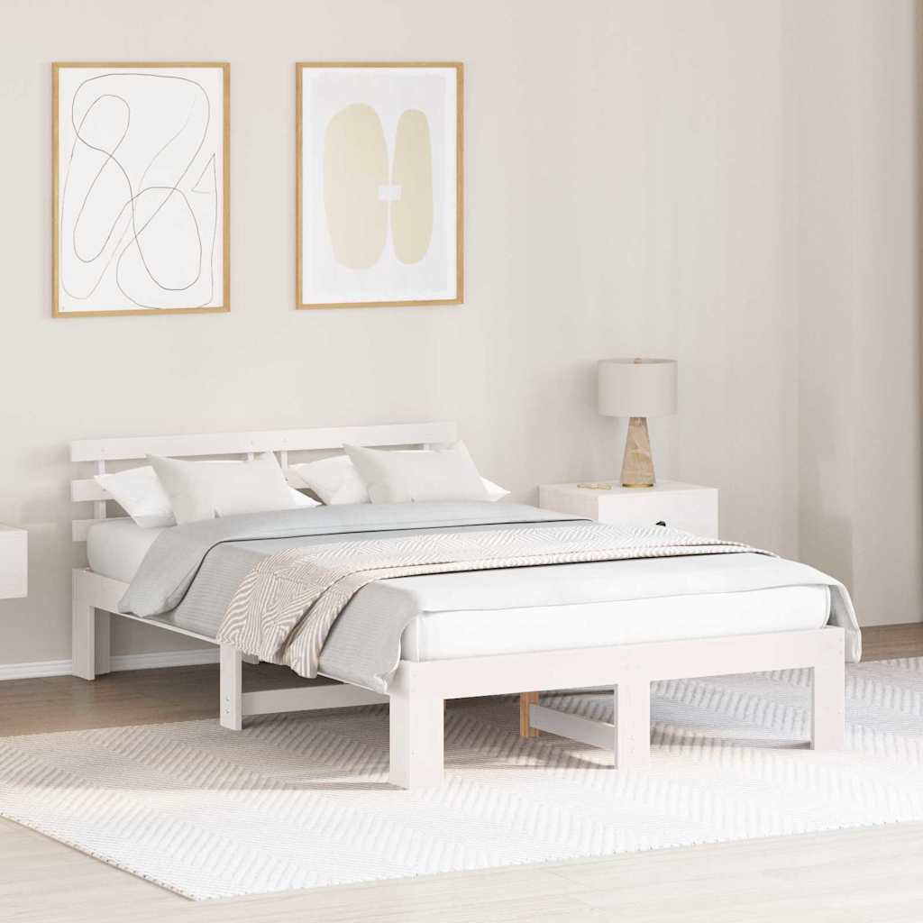 Bed Frame with Headboard Solid Pine Wood Length 200 cm White 120 cm
