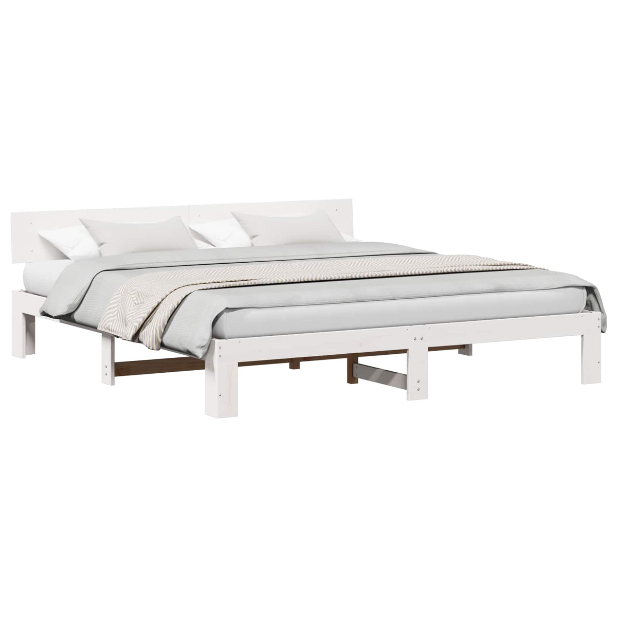 Bed Frame with Headboard Solid Pine Wood Length 200 cm White 180 cm