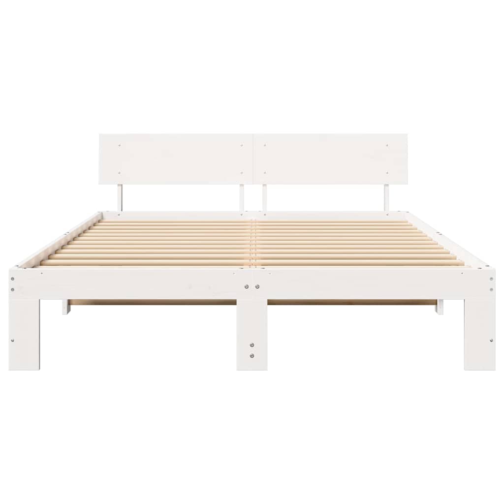 Bed Frame with Headboard Solid Pine Wood Length 200 cm White 140 cm