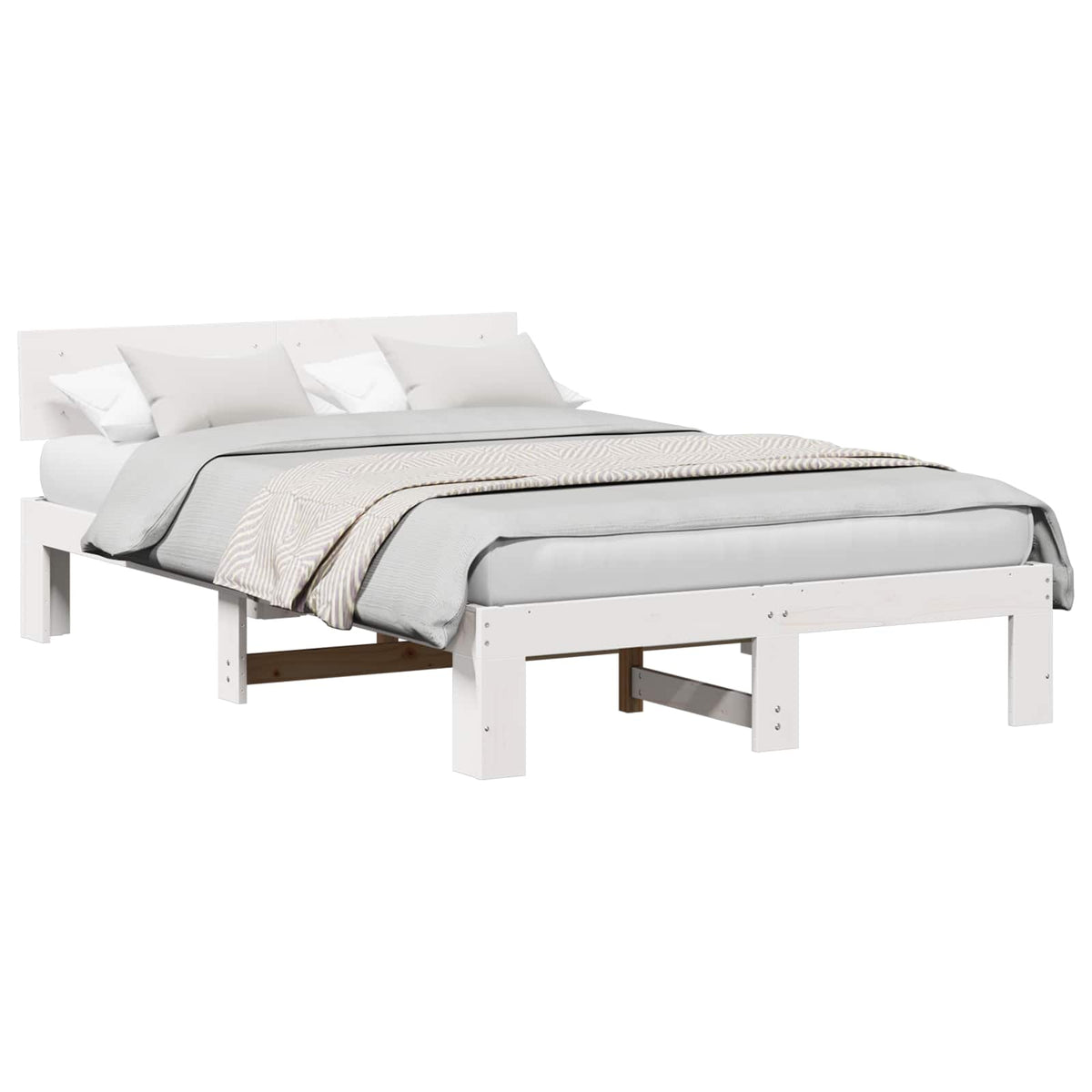 Bed Frame with Headboard Solid Pine Wood Length 200 cm White 120 cm