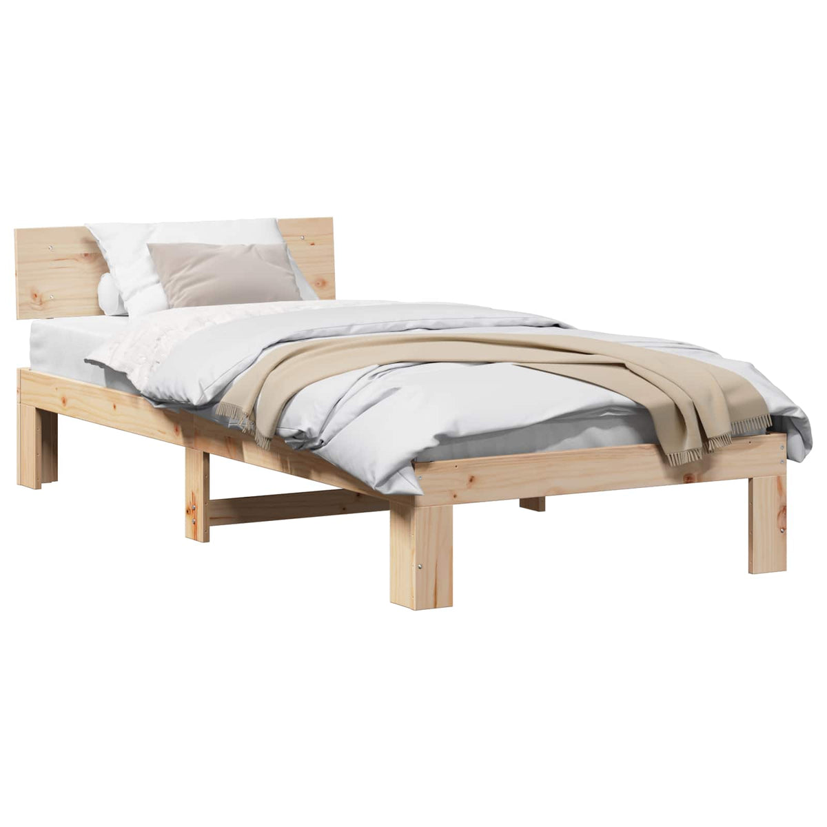 Bed Frame with Headboard Solid Pine Wood Length 200 cm Natural 90 cm