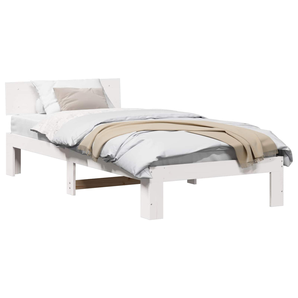 Bed Frame with Headboard Solid Pine Wood Length 200 cm White 90 cm