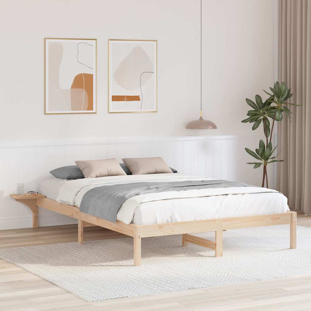 Bed Frame Natural Solid Pine Wood Length 200 cm Brown 140 cm