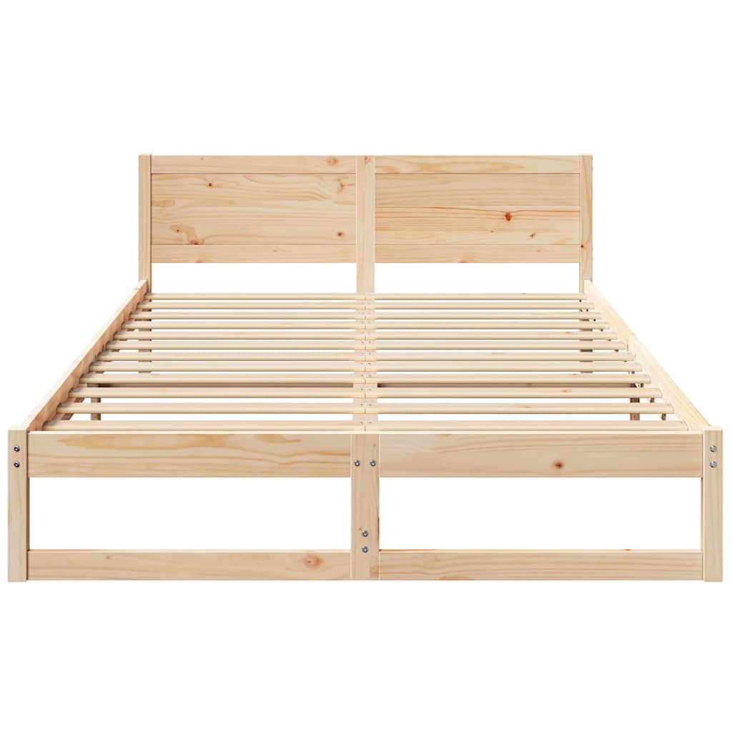 Bed Frame with Headboard Solid Pine Wood Length 200 cm Natural 160 cm