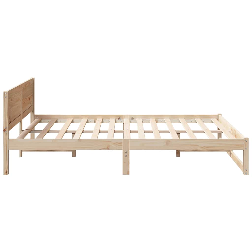 Bed Frame with Headboard Solid Pine Wood Length 200 cm Natural 160 cm