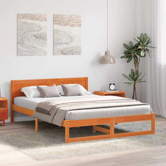 Bed Frame with Headboard Solid Pine Wood Length 200 cm Wax Brown 140 cm