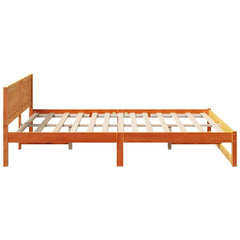 Bed Frame with Headboard Solid Pine Wood Length 200 cm Wax Brown 140 cm
