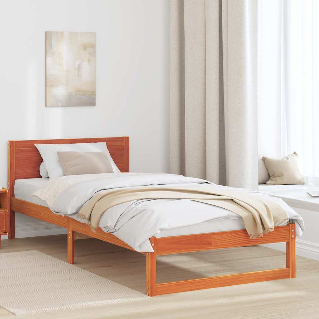 Bed Frame Headboard Solid Pine Wood Length Wax brown