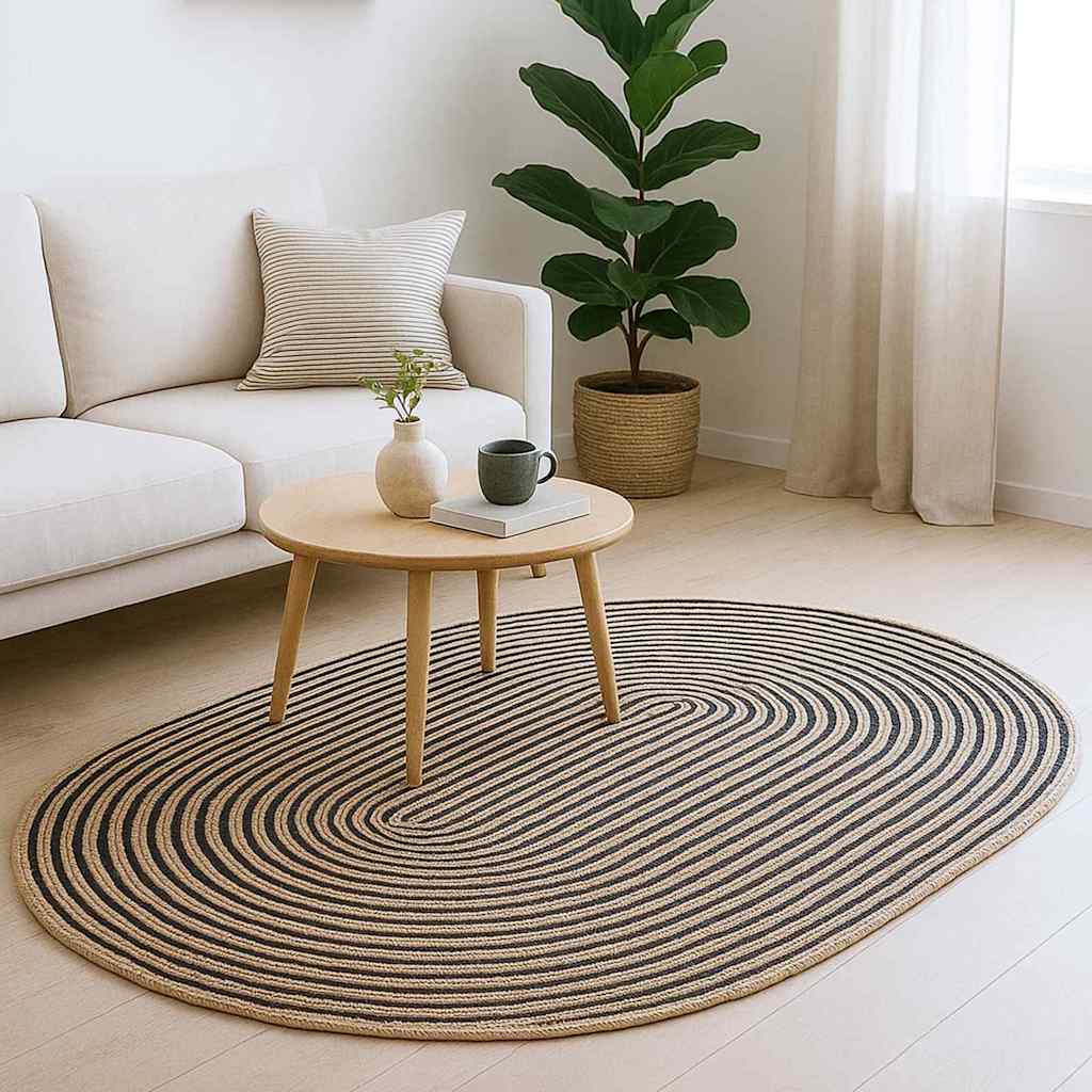 Area Rug Jute Natural and black 122 cm 183 cm