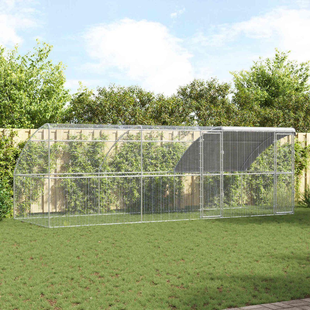 Chicken Cage with 3 pcs Silver 600x200x200cm 600 x 200 x 198.5 cm 2 doors