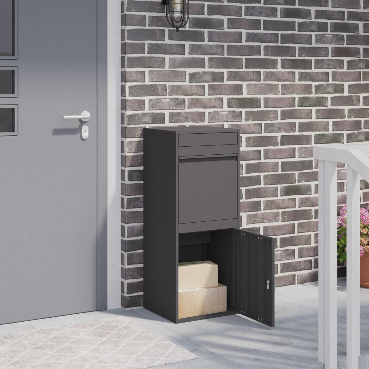Parcel Drop Box Silver 41 x 38 x 103 cm Black