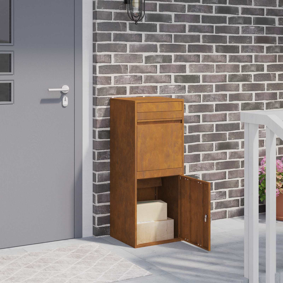 Parcel Drop Box Silver 41 x 38 x 103 cm Weathering steel