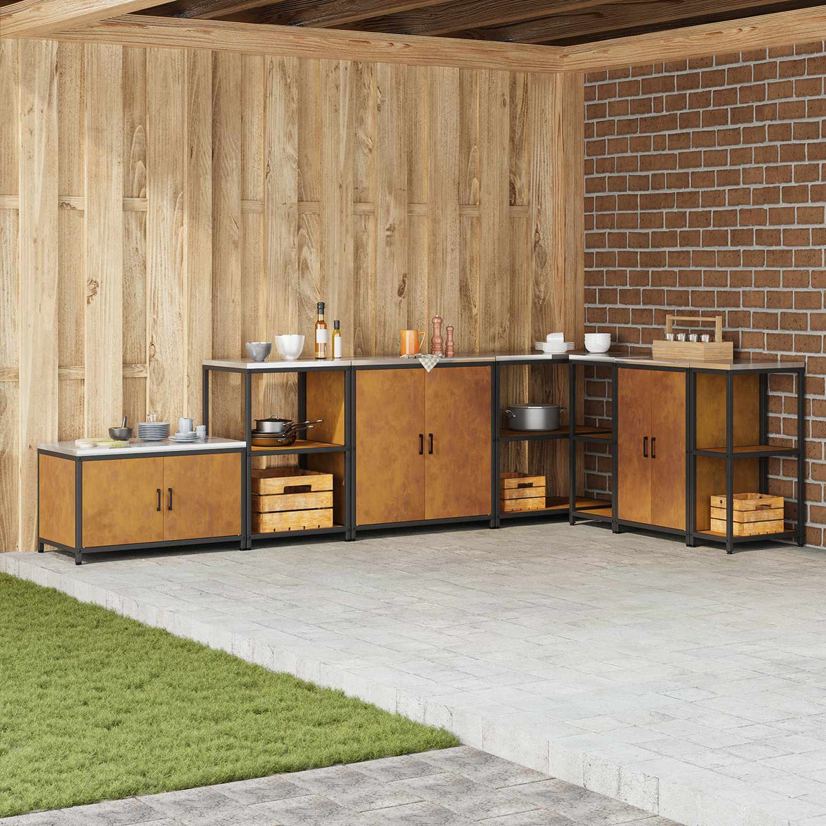 Kitchen Shelving Unit HATTEM 60 x 50 x 92 cm Steel Kitchen Storage Shelf Weathering steel