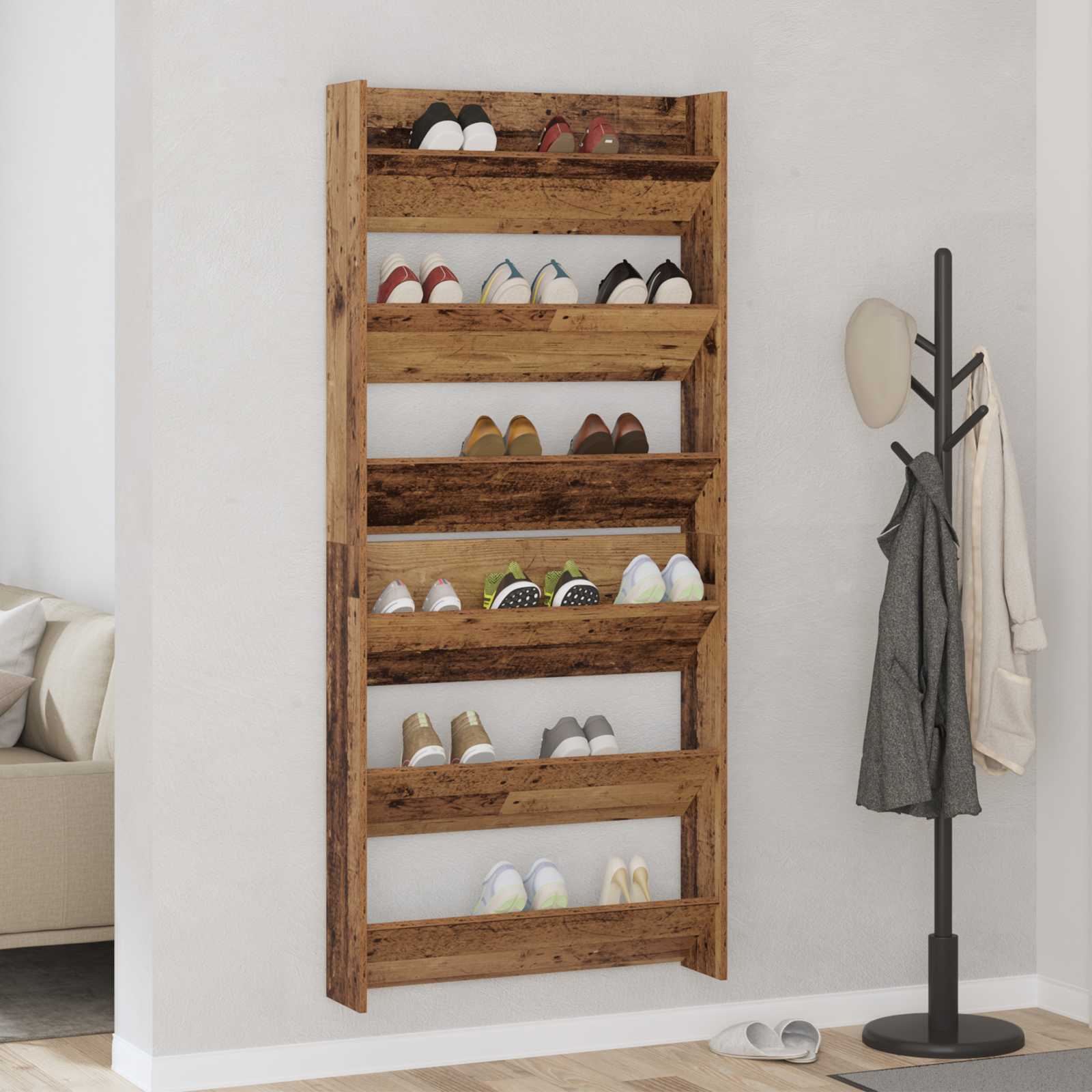 vidaXL Shoe Cabinet 2 pcs 84 x 18 x 90 cm Engineered Wood Old wood 1