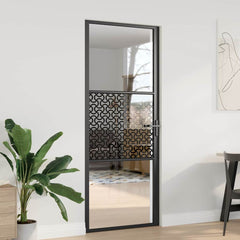 Interior Door ESG Glass and Aluminium Black Black 83 x 201.5 cm with wave line design